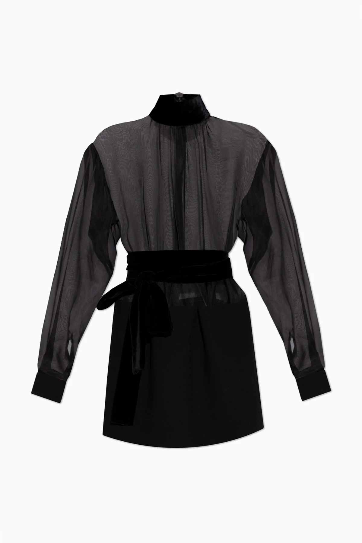 BLACK Transparent dress with velvet belt