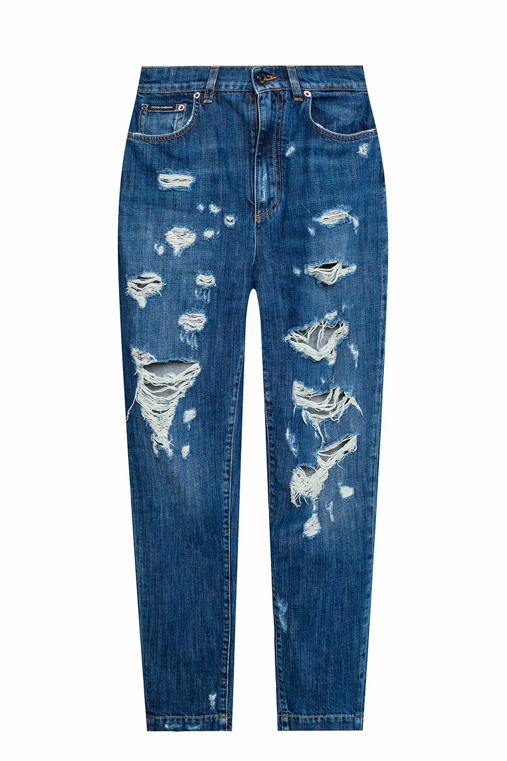 Distressed high-waist jeans