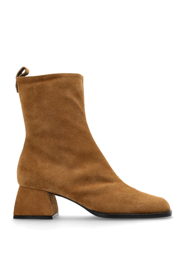 BRĄZOWY Zamszowe botki na obcasie
