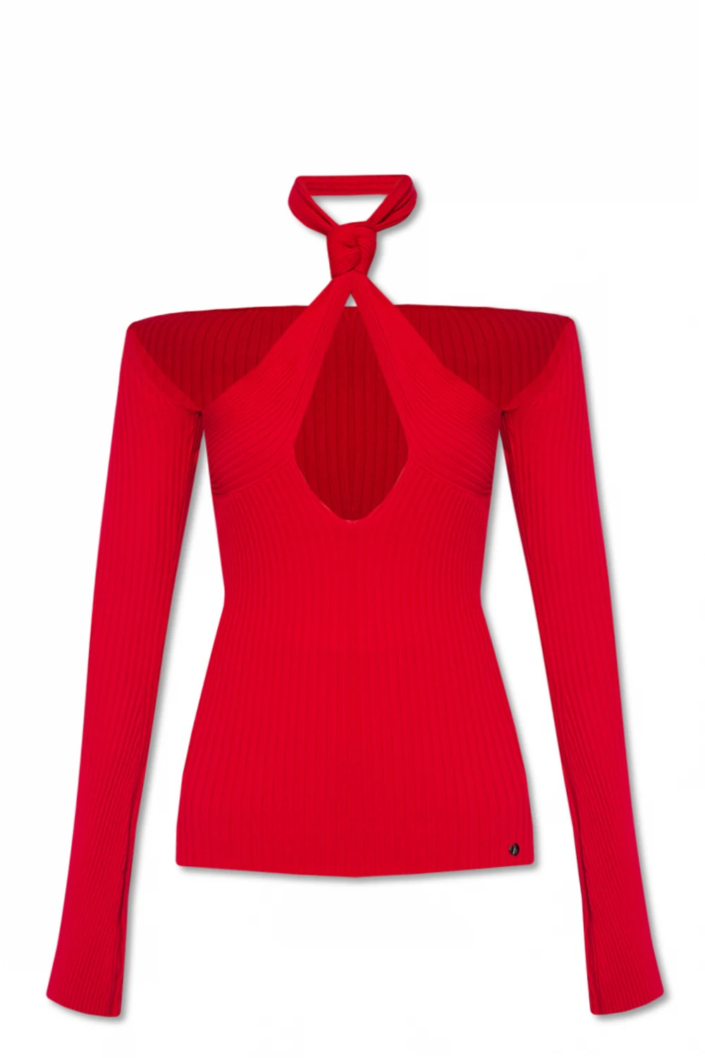 ‘Mali’ ribbed top with tie neck