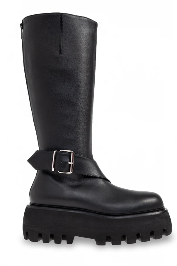 SCHWARZ Leder Schuhe „Sofa“ mit Plateausohle