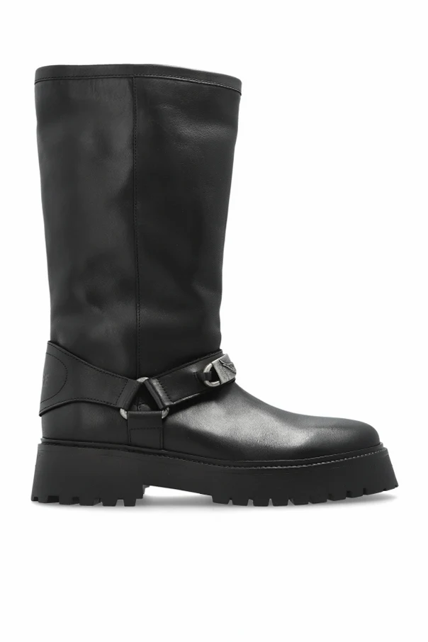 CZARNY Skórzane kozaki