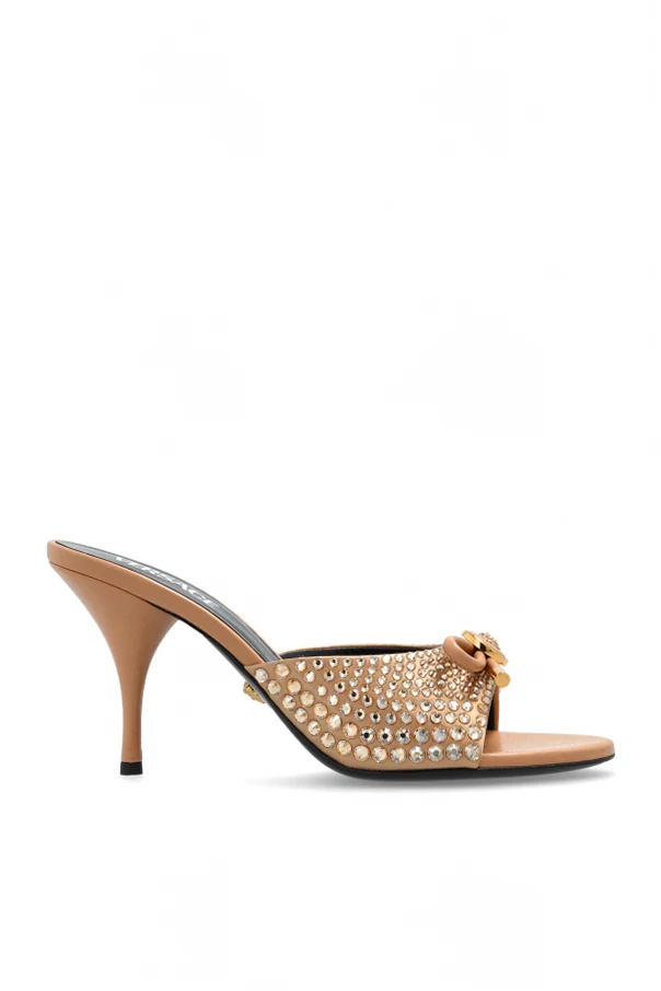 beige Heeled mules with shimmering crystals