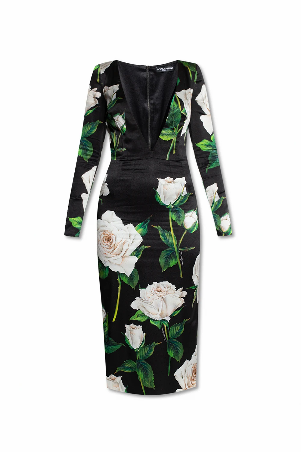 BLACK Silk dress with floral motif