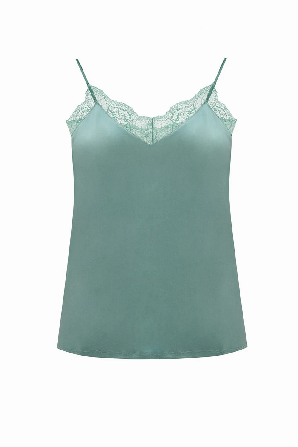 GREEN Lace-trimmed camisole top