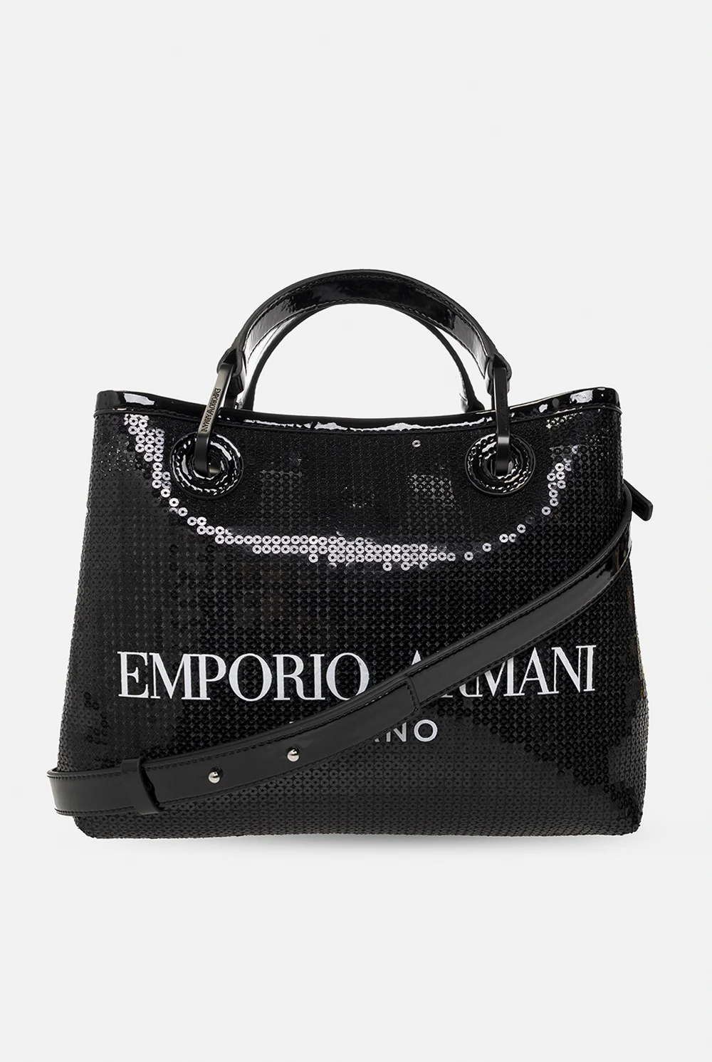 BLACK ‘MyEA Small’ sequinned shopper bag