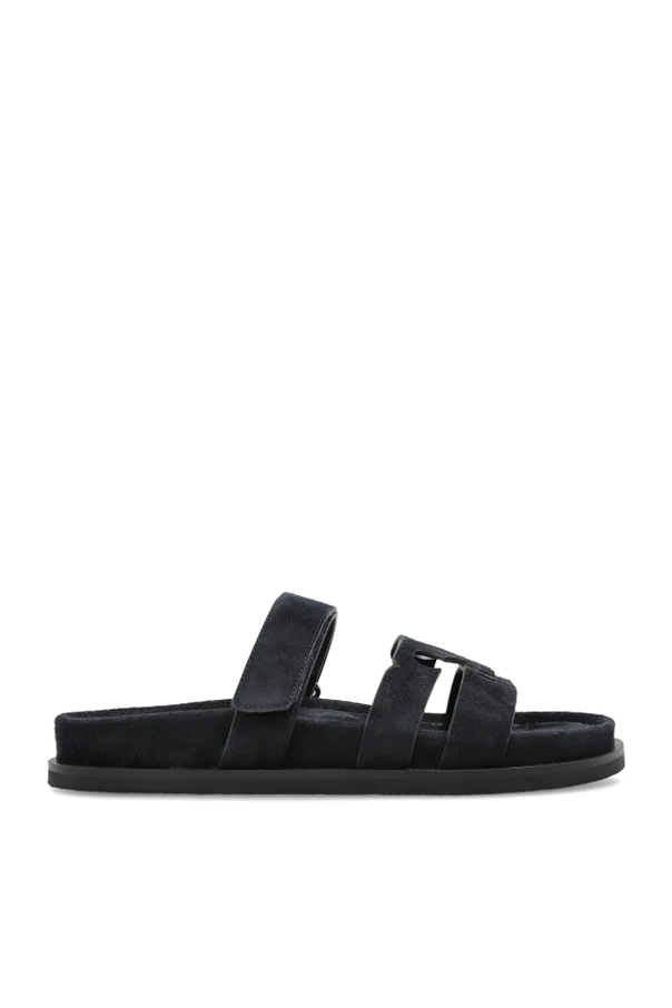 GRANATOWY Zamszowe klapki  `Ines`