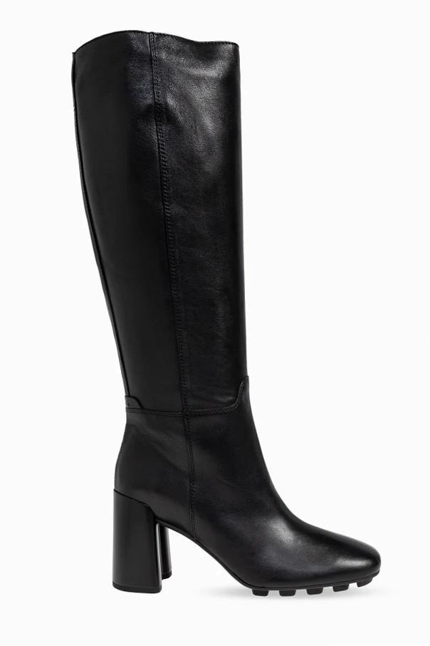 CZARNY Skórzane kozaki na obcasie