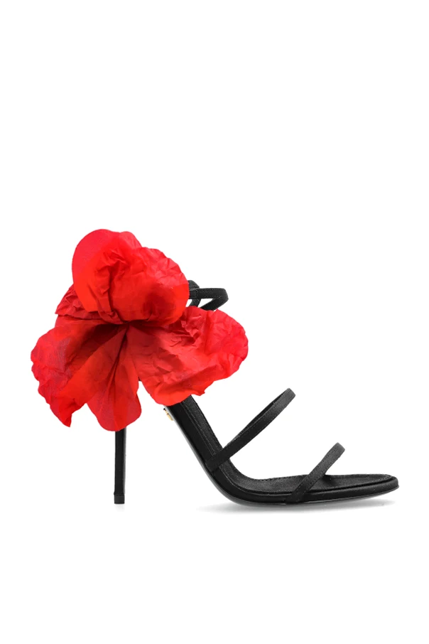 CZARNY Sandały na obcasie z aplikacją