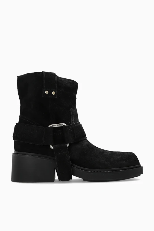 BLACK Suede heeled ankle boots