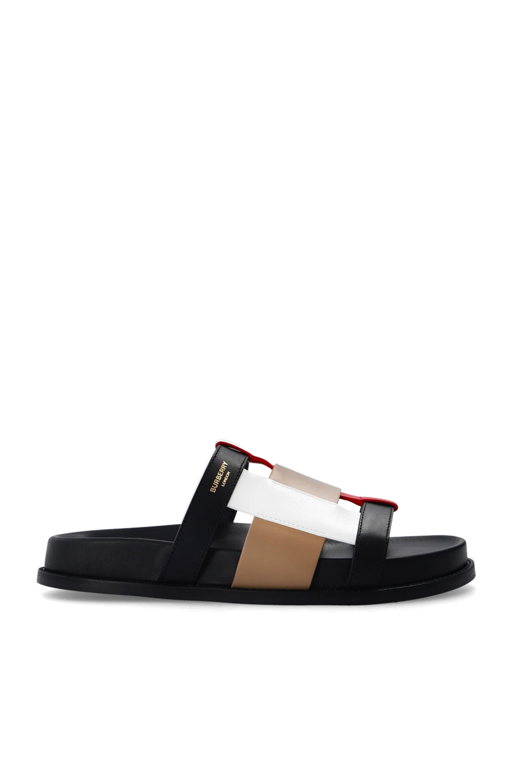 BLACK Leather slides with logo