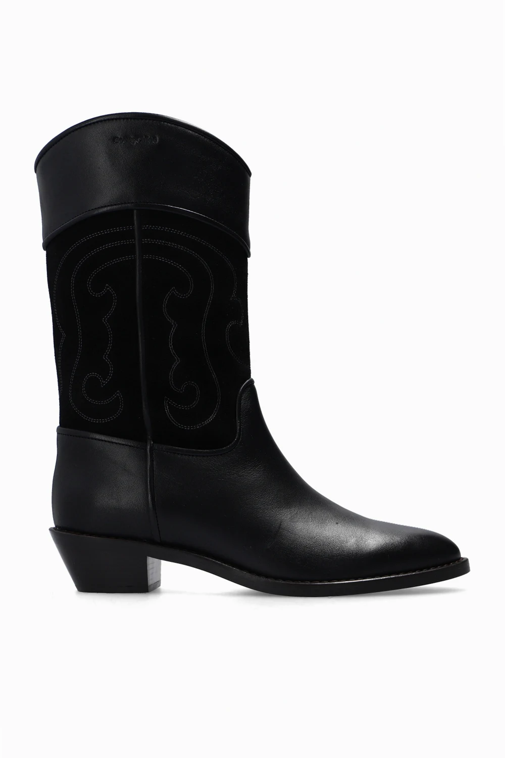 BLACK Leather heeled cowboy boots
