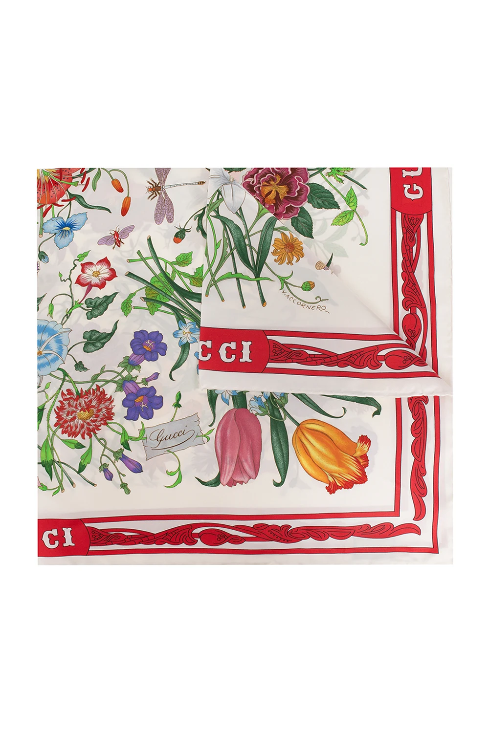 beige Silk shawl with floral motif