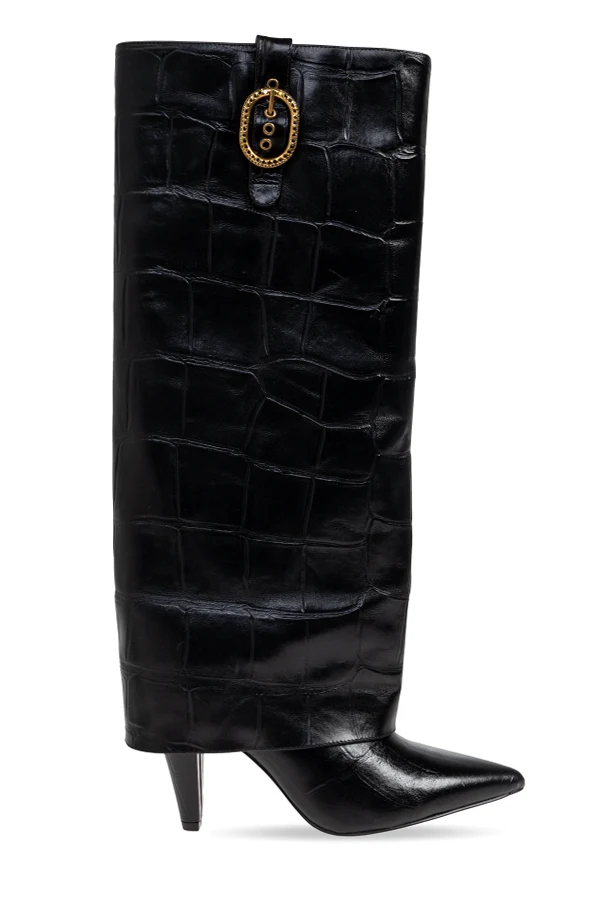 BLACK Fold Over heeled boots