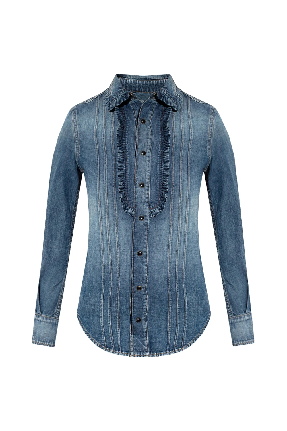 Denim shirt with ruffles