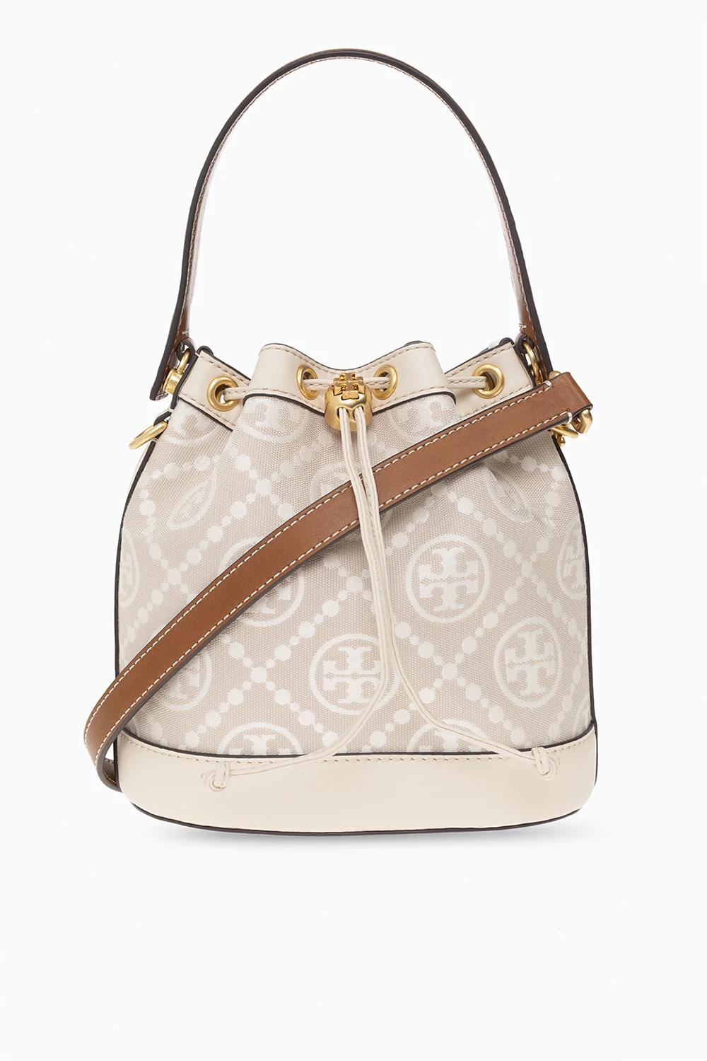 cream ‘T Monogram’ bucket shoulder bag