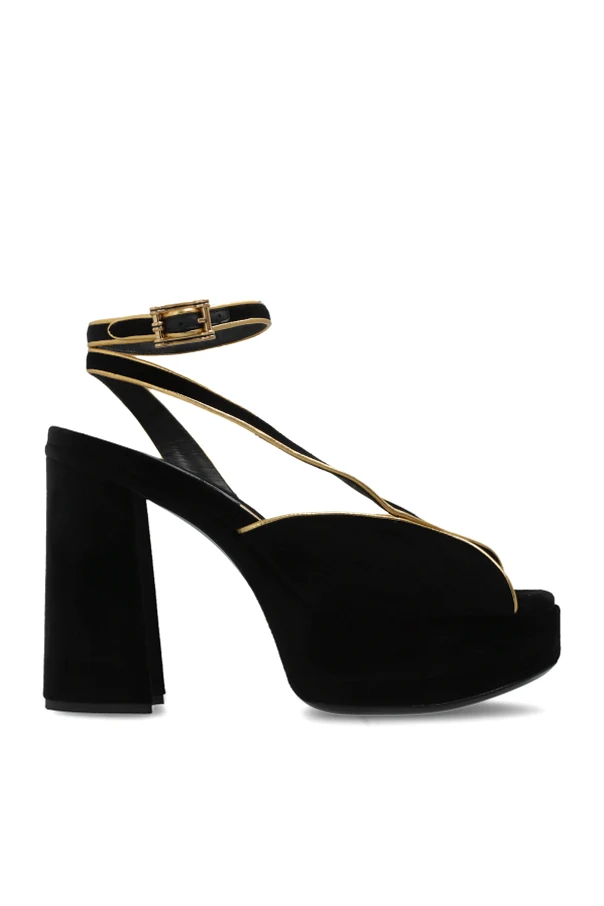 SCHWARZ Samt-Sandalen mit Plateau