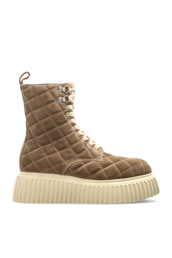 BRĄZOWY Zamszowe buty `Elsa` na platformie