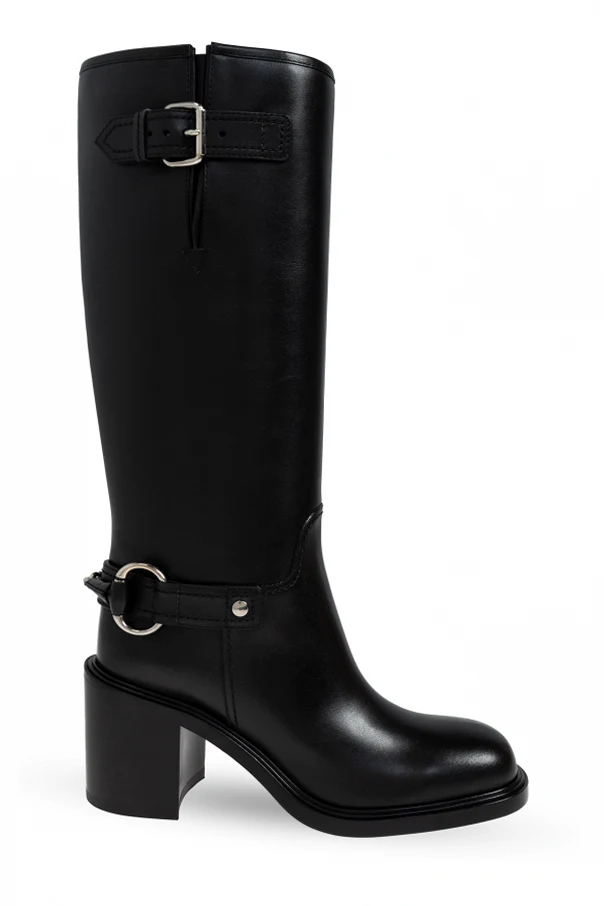 BLACK Leather heeled boots