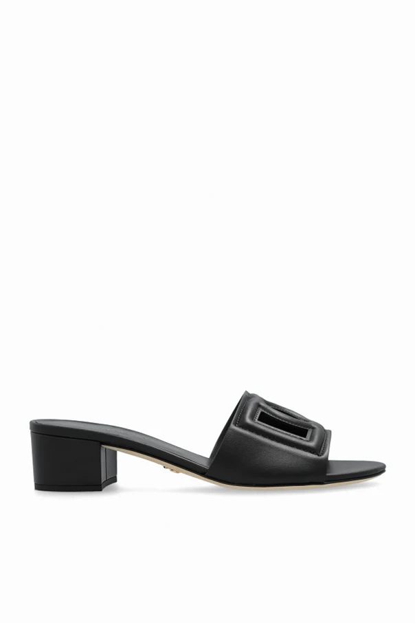 BLACK Leather heeled slides