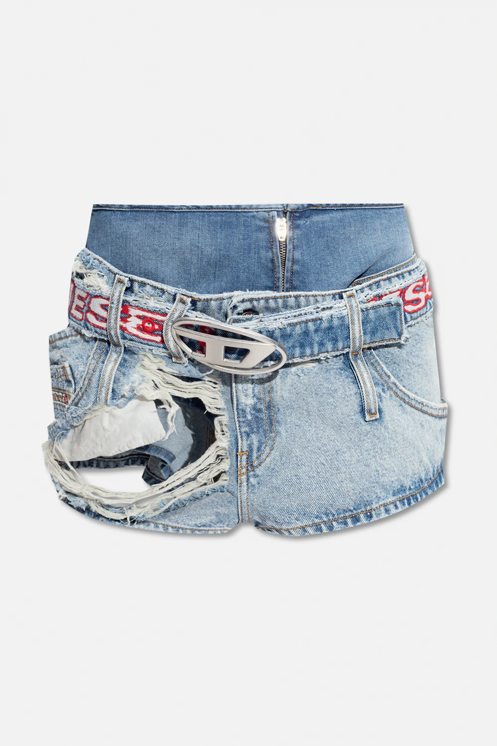 light blue ‘DE-MONKER’ shorts