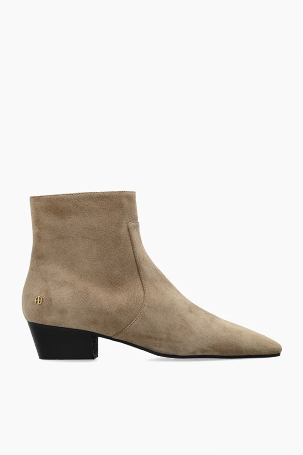 beige Suede heeled ankle boots