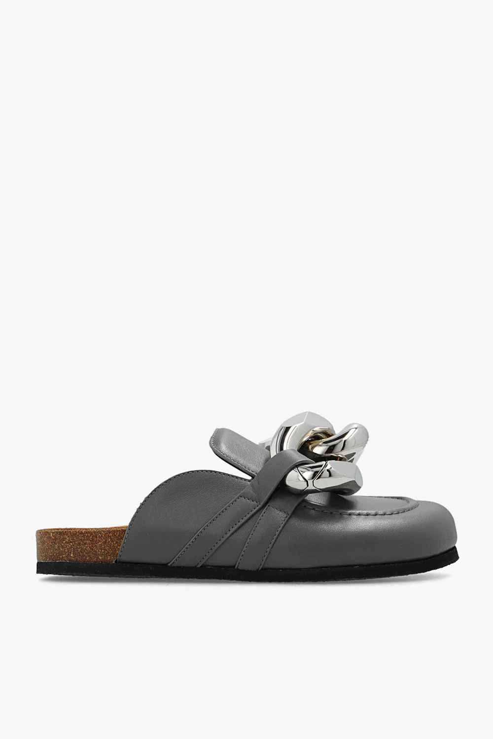 GREY Leather slides with chain detail
