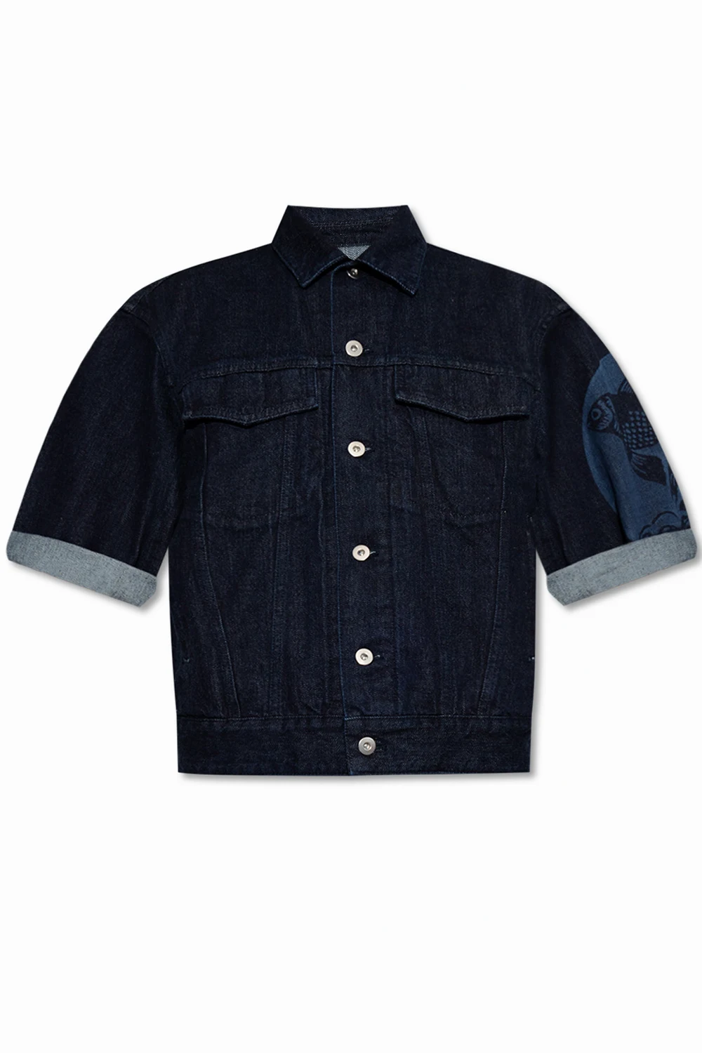 Denim jacket with rolled-up sleeves