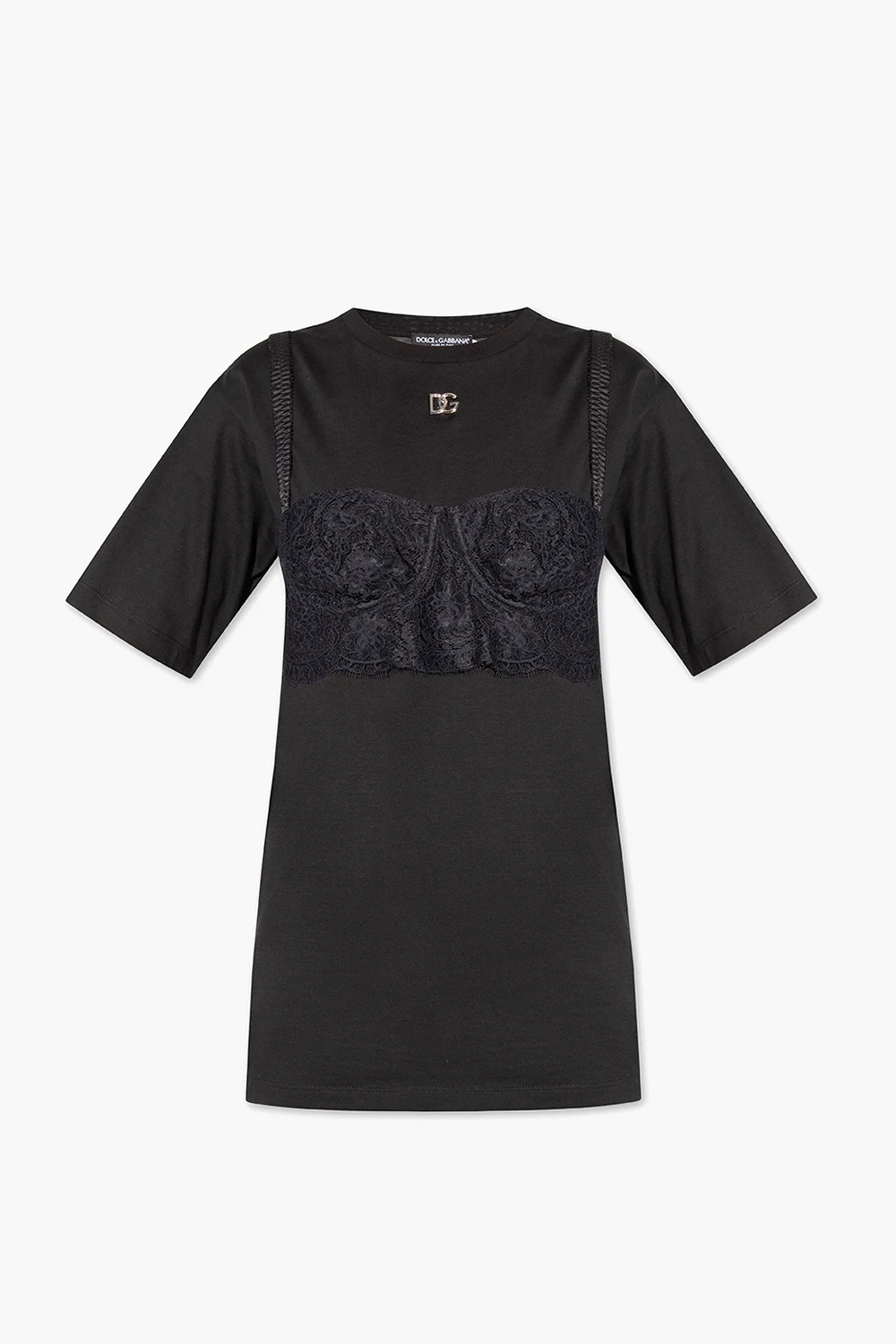 BLACK T-shirt with bralette details