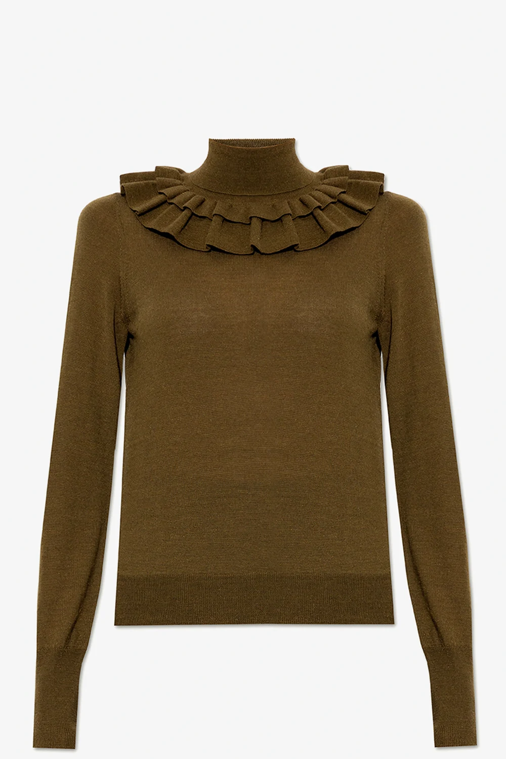 GREEN ‘Jean’ ruffled turtleneck sweater