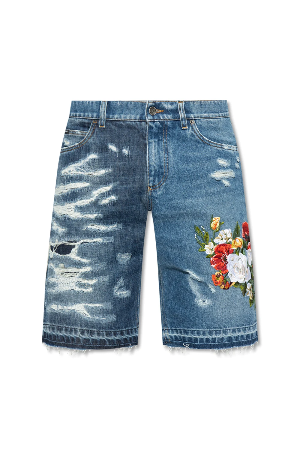 BLUE Denim shorts with floral embroidery