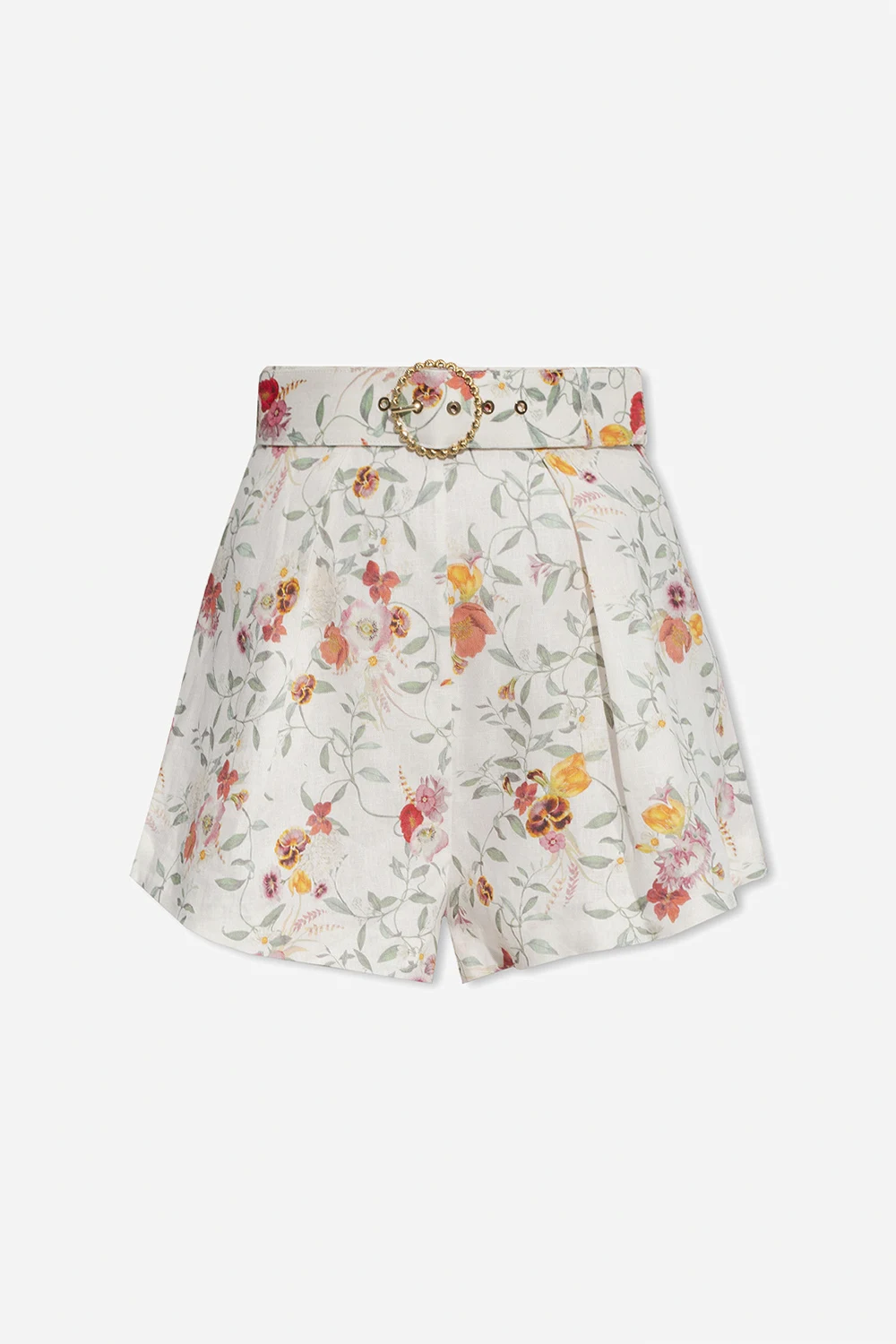 Linen shorts with floral motif