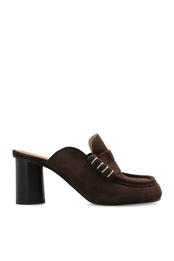 BROWN Leather heeled slides
