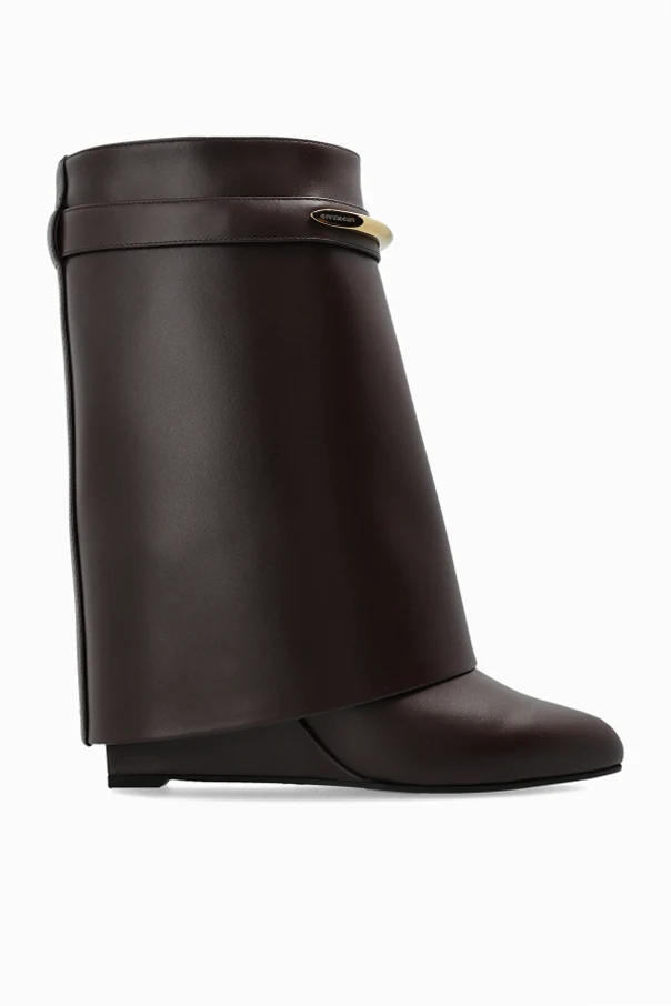 BRĄZOWY Botki na koturnie ‘Shark’