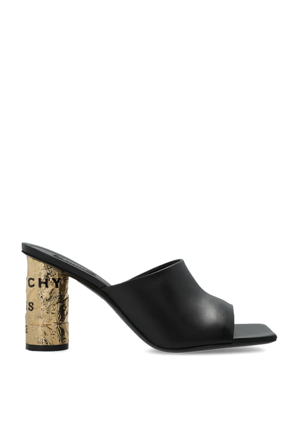 CZARNY Skórzane klapki na obcasie