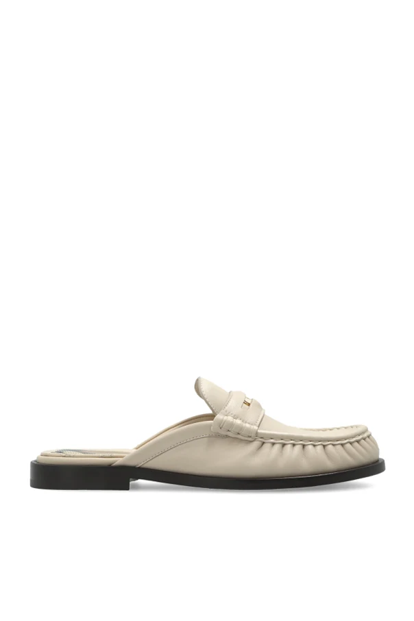 kremowy Skórzane buty