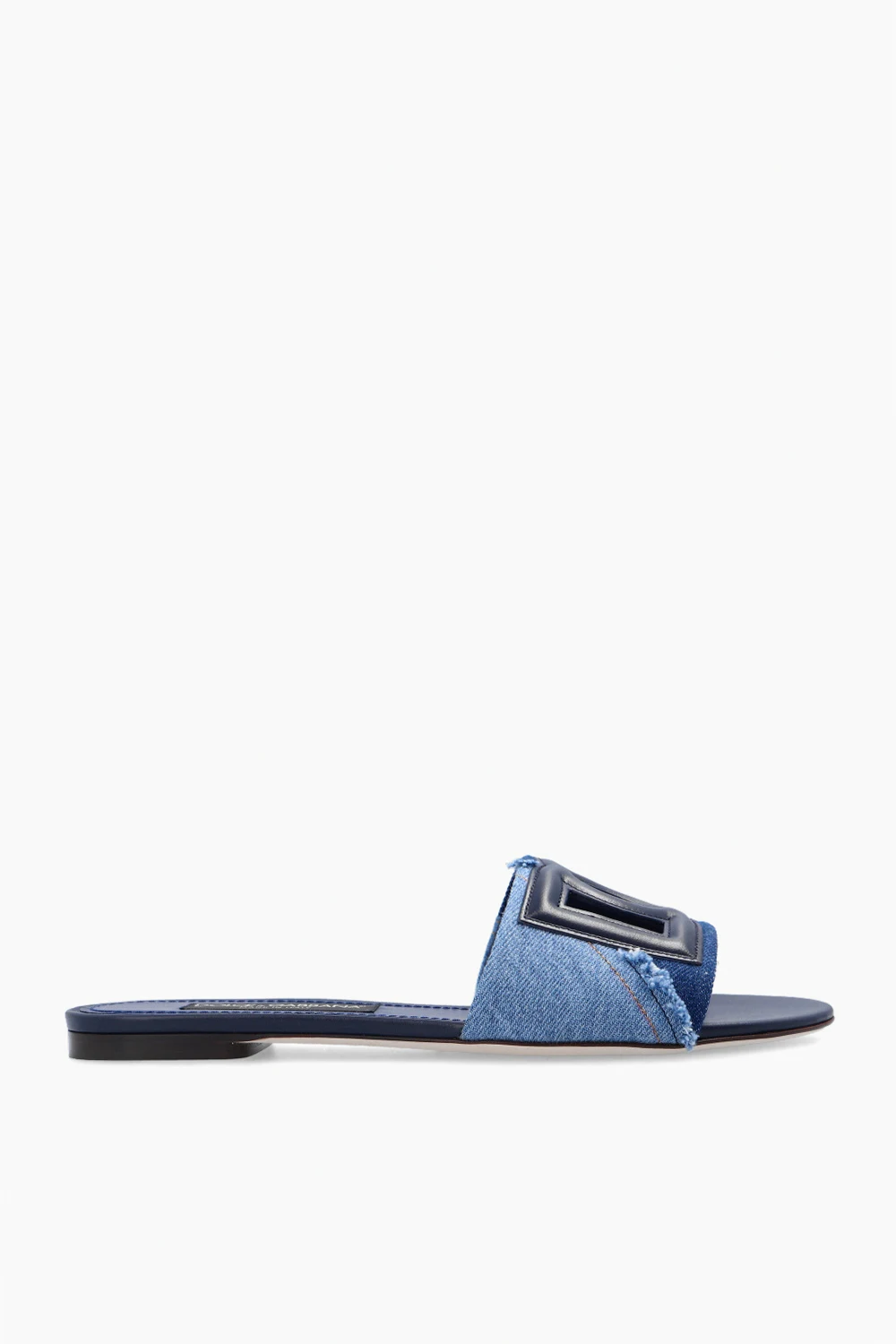 NAVY BLUE ‘Bianca’ denim-trimmed slides