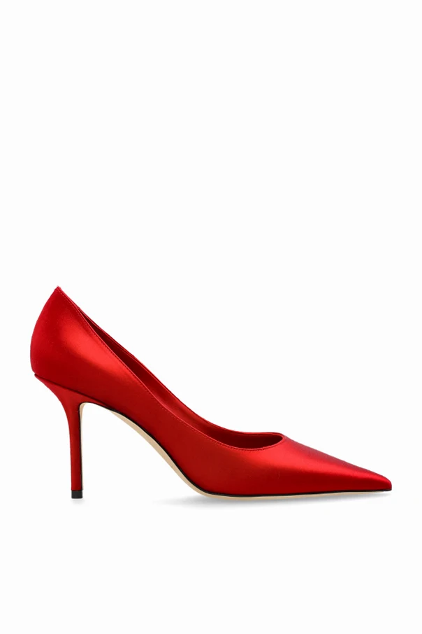 RED Satin heeled shoes "Love"