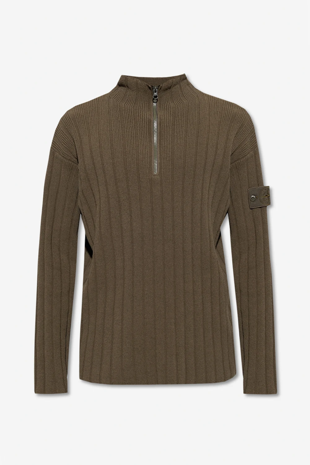 GREEN Sweater with standing collar