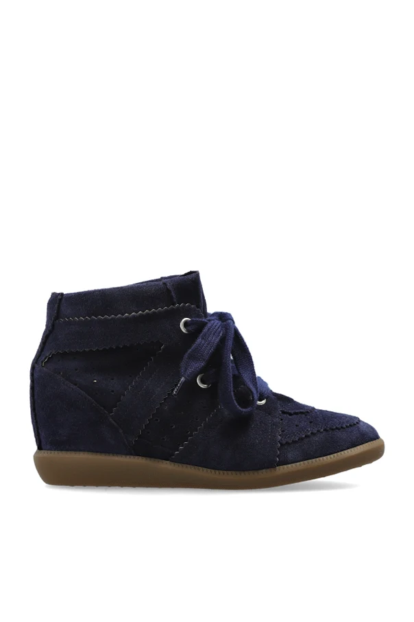 GRANATOWY Buty `Bobby` na koturnie