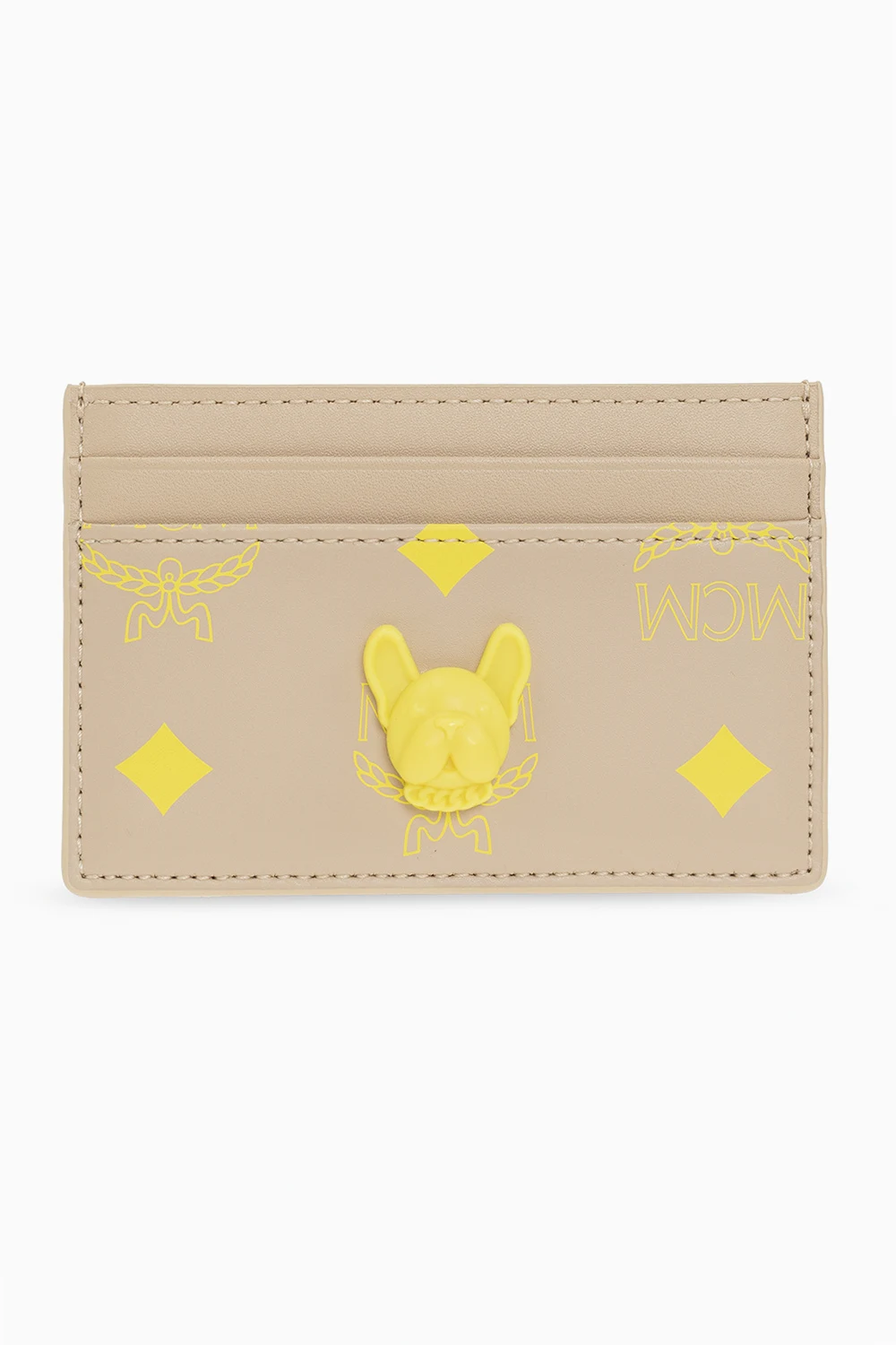 beige ‘M Pup’ card holder with monogram