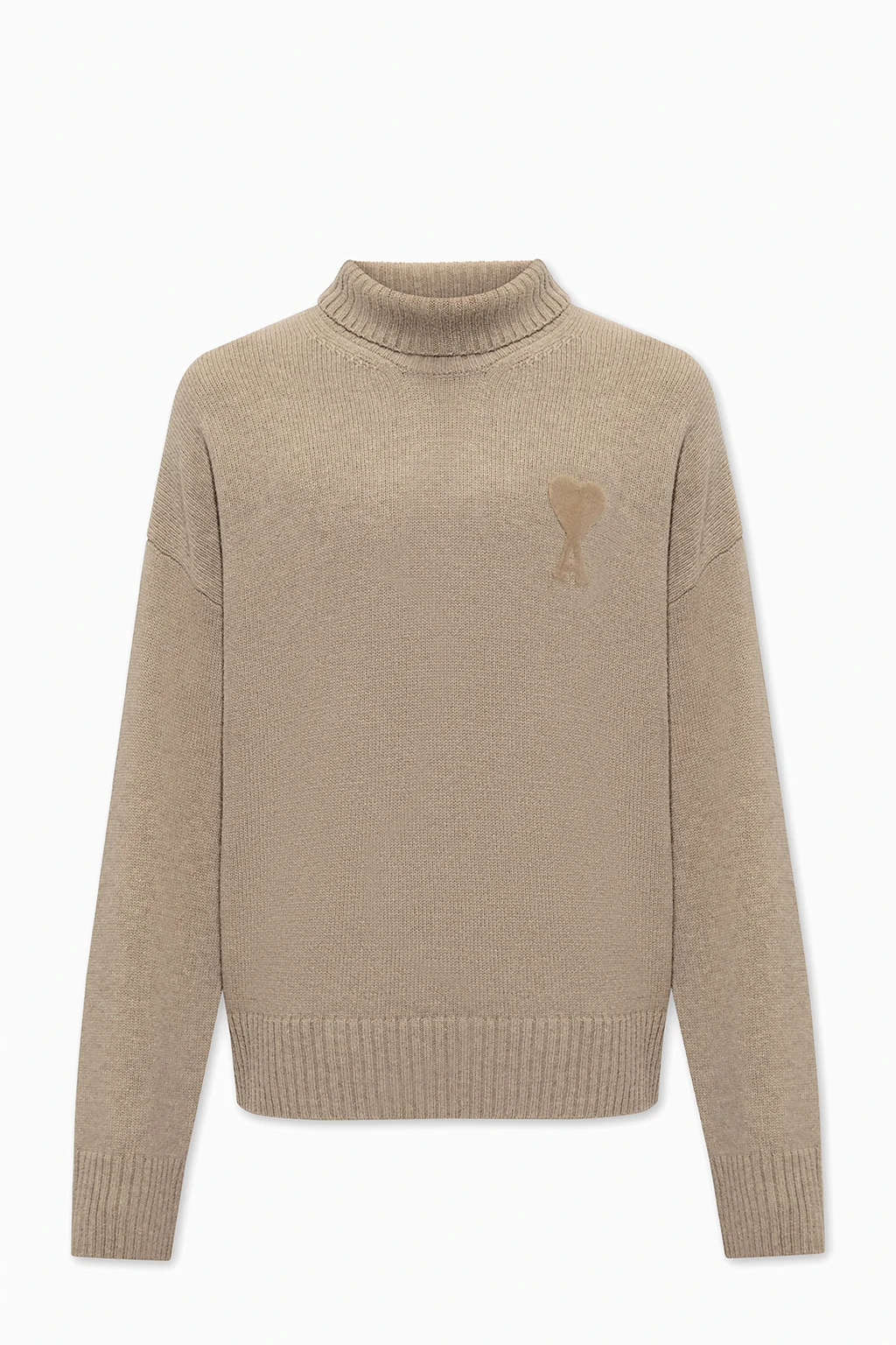 beige Wool turtleneck sweater with logo