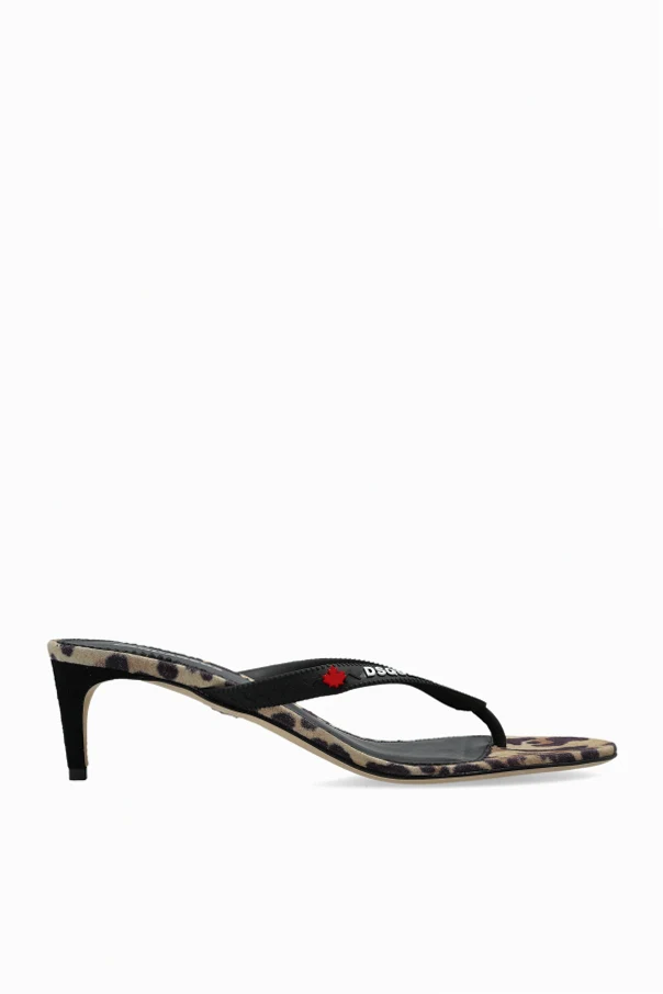 CZARNY Klapki na obcasie z logo