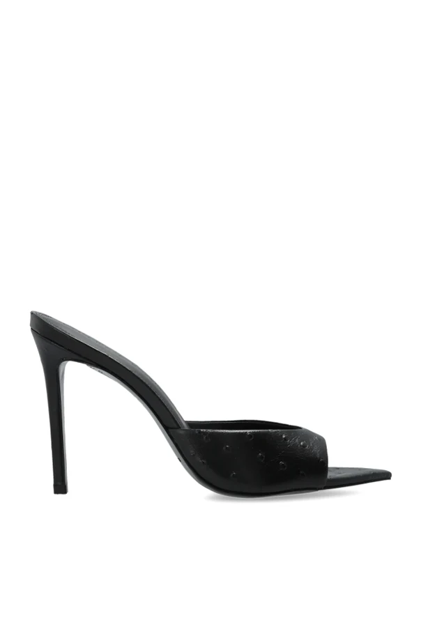 CZARNY Skórzane klapki na obcasie `Brea`