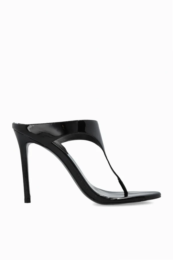 CZARNY Skórzane klapki na obcasie `Laurel`