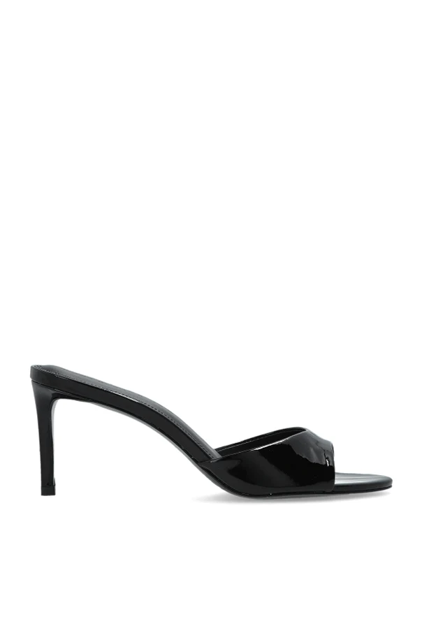 CZARNY Skórzane klapki na obcasie `Freddie`