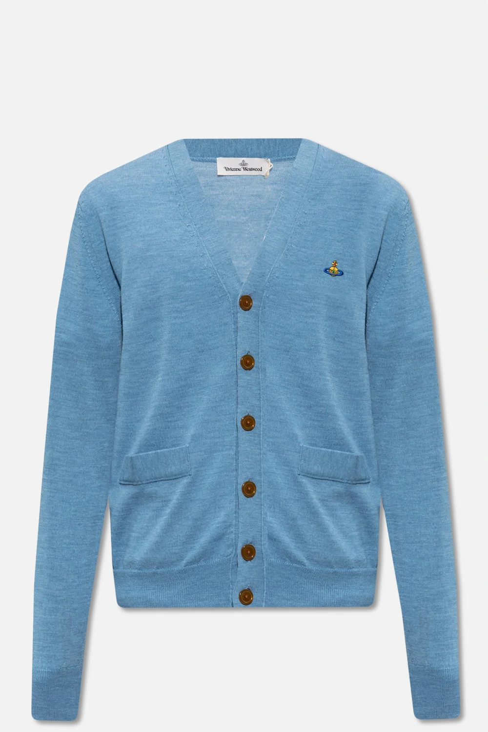 BLUE Wool cardigan with logo