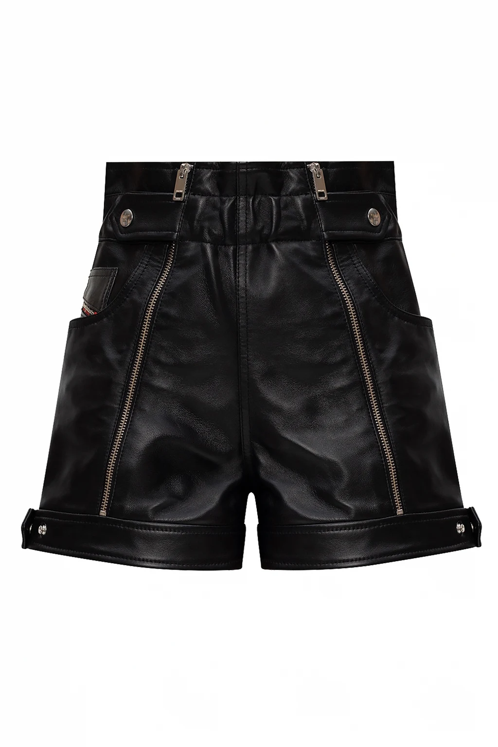 BLACK High-waist leather shorts