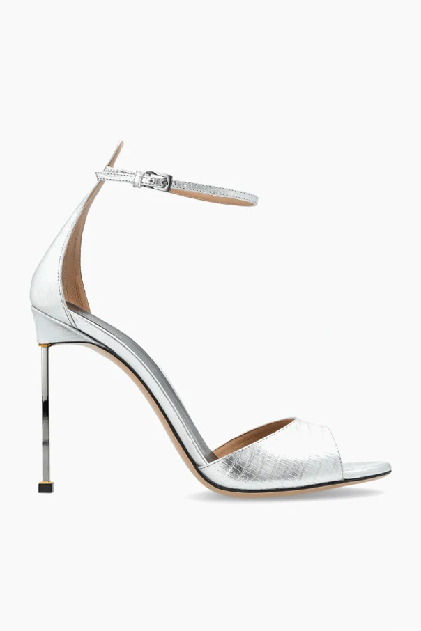 SILBER Ledersandalen mit Absatz