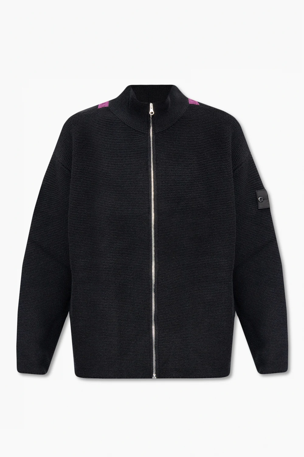 BLACK Cardigan with stand collar
